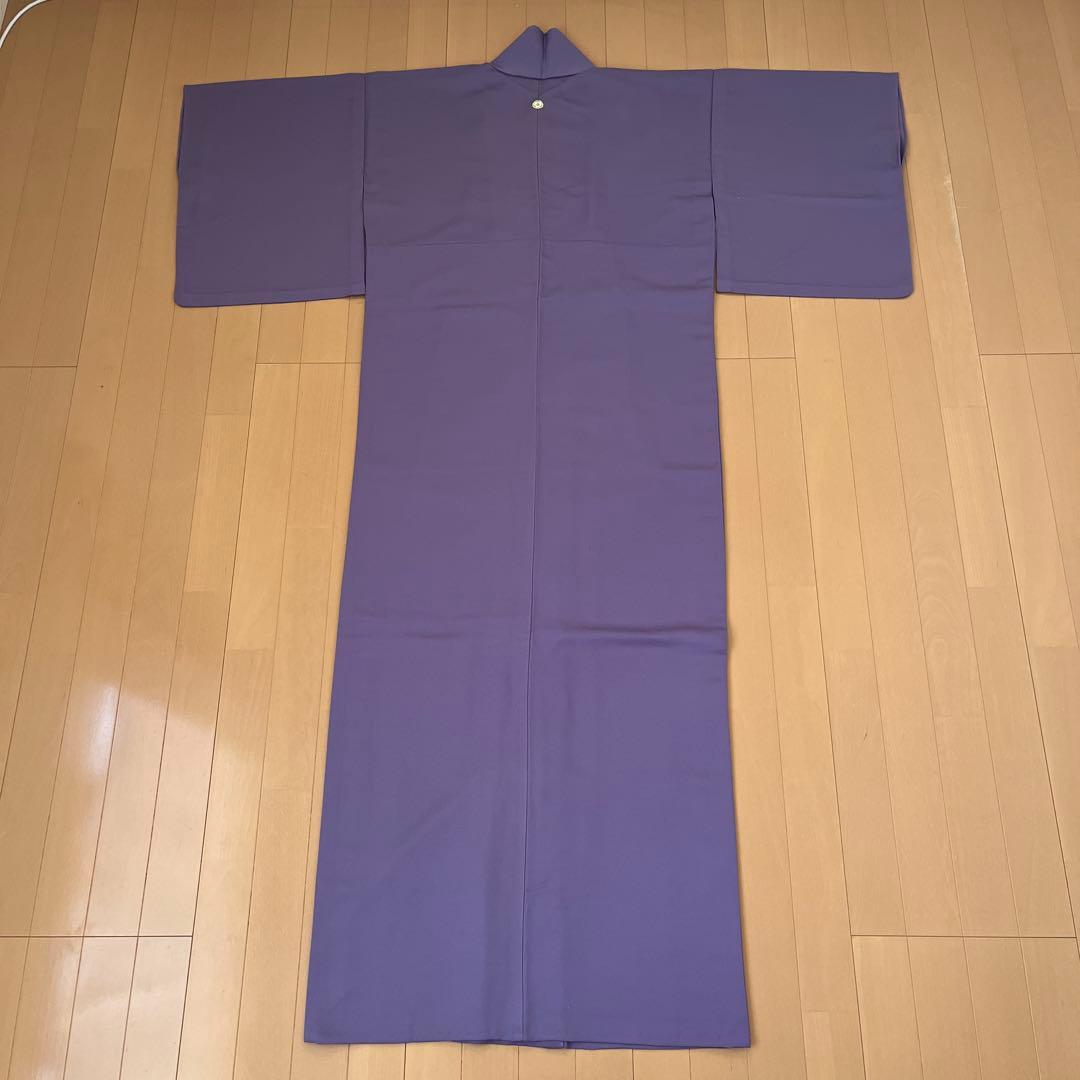 色無地 単衣 さんび誂製 「羽田登喜男」洗える着物 竜胆色 一つ紋 トールサイズ