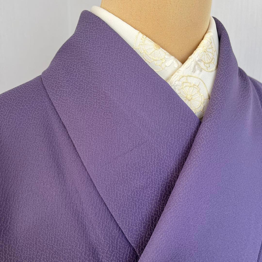 色無地 単衣 さんび誂製 「羽田登喜男」洗える着物 竜胆色 一つ紋 トールサイズ