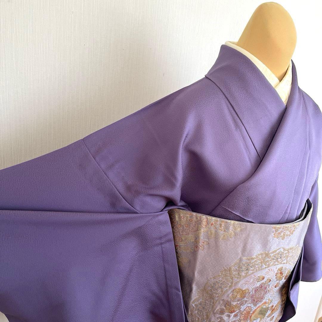 色無地 単衣 さんび誂製 「羽田登喜男」洗える着物 竜胆色 一つ紋 トールサイズ