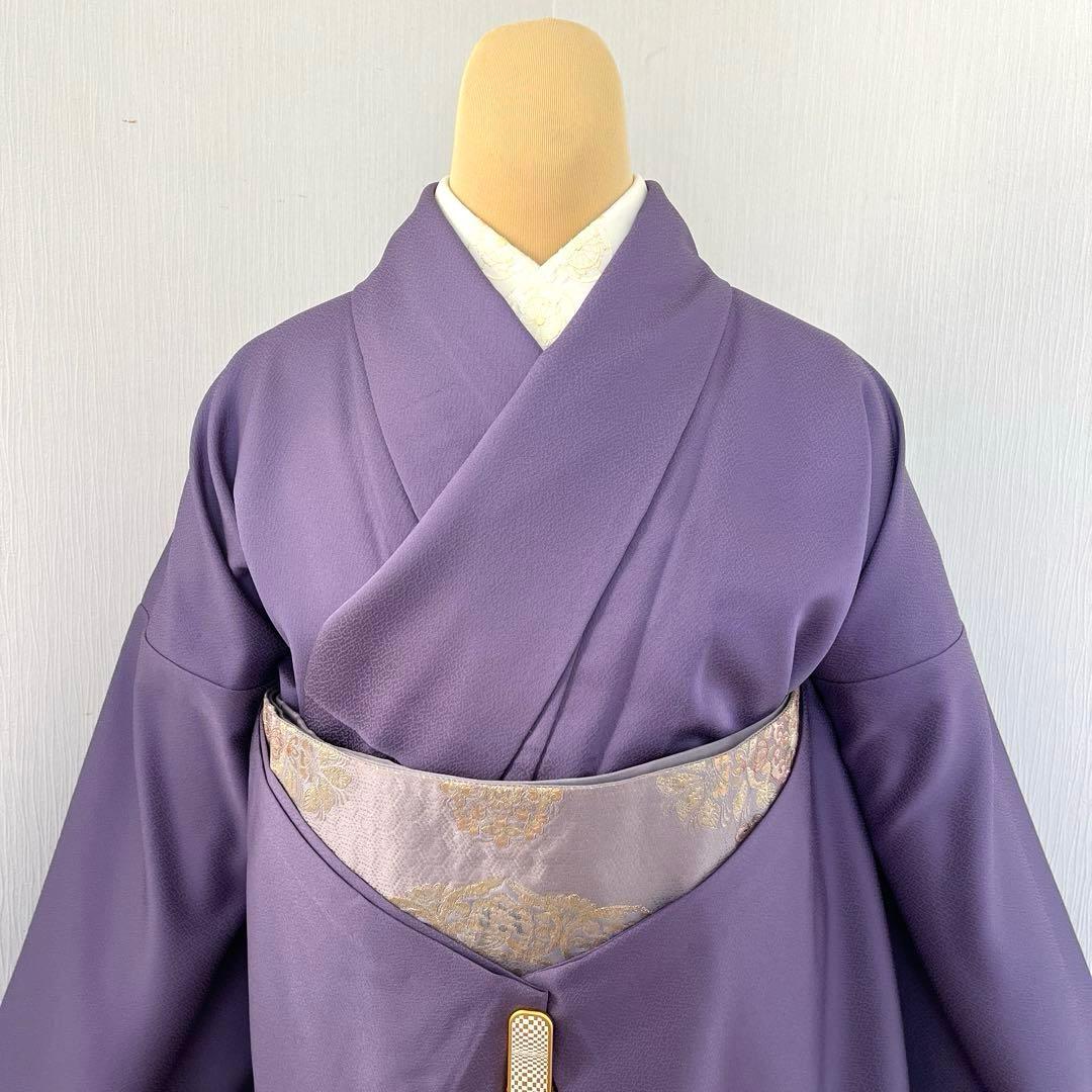 色無地 単衣 さんび誂製 「羽田登喜男」洗える着物 竜胆色 一つ紋 トールサイズ