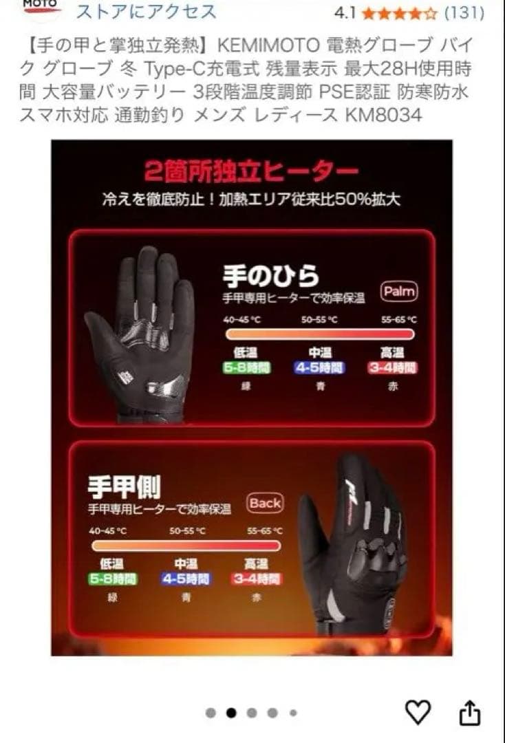 KEMIMOTO 電熱グローブ　未使用　Mサイズ