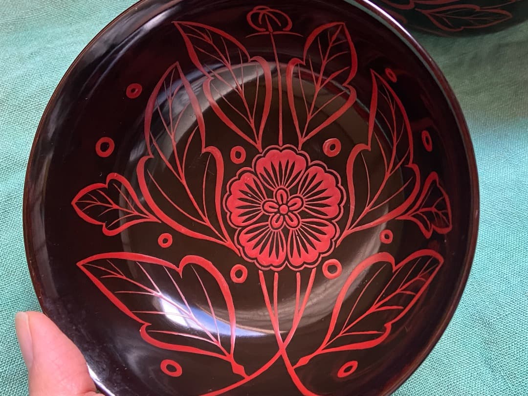 能登蔵出し 時代物 吉野塗 扶養手 蓋付 大椀 2客セット /漆器椀 懐石 正月