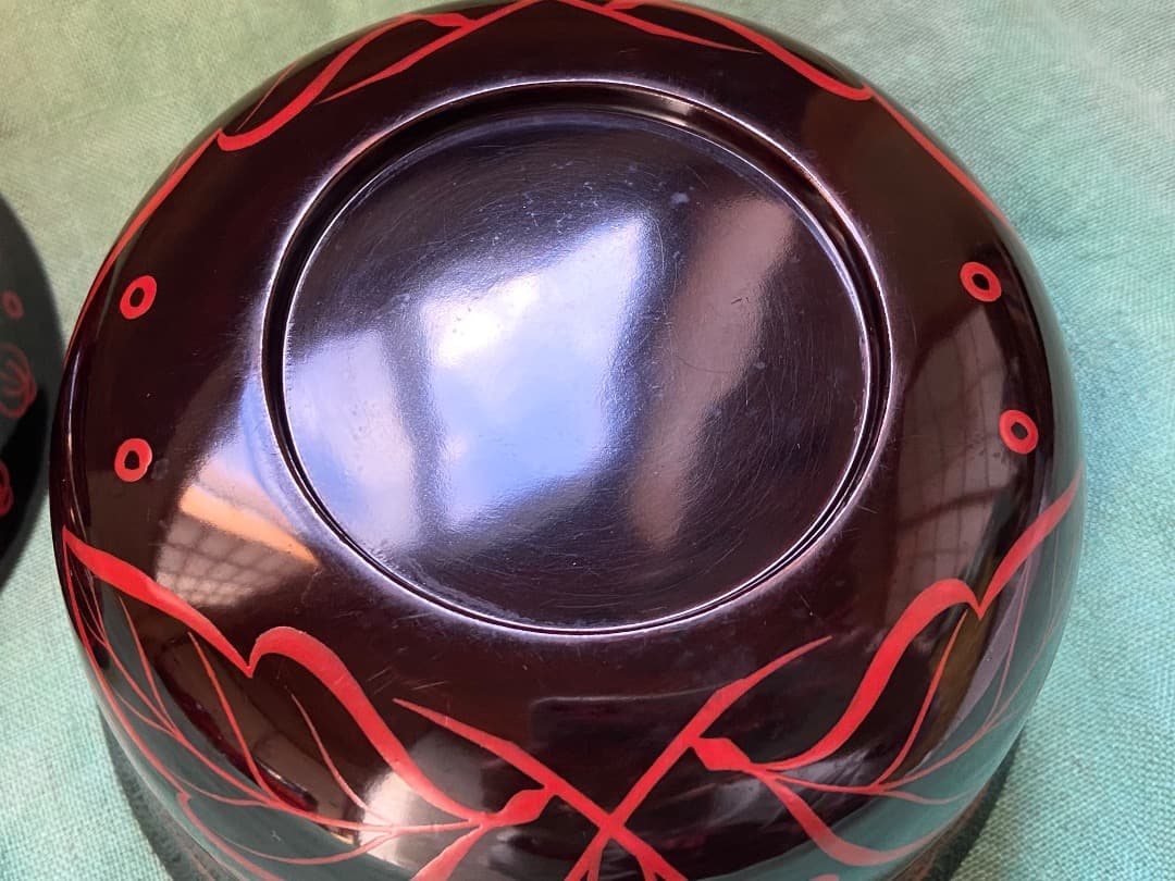 能登蔵出し 時代物 吉野塗 扶養手 蓋付 大椀 2客セット /漆器椀 懐石 正月