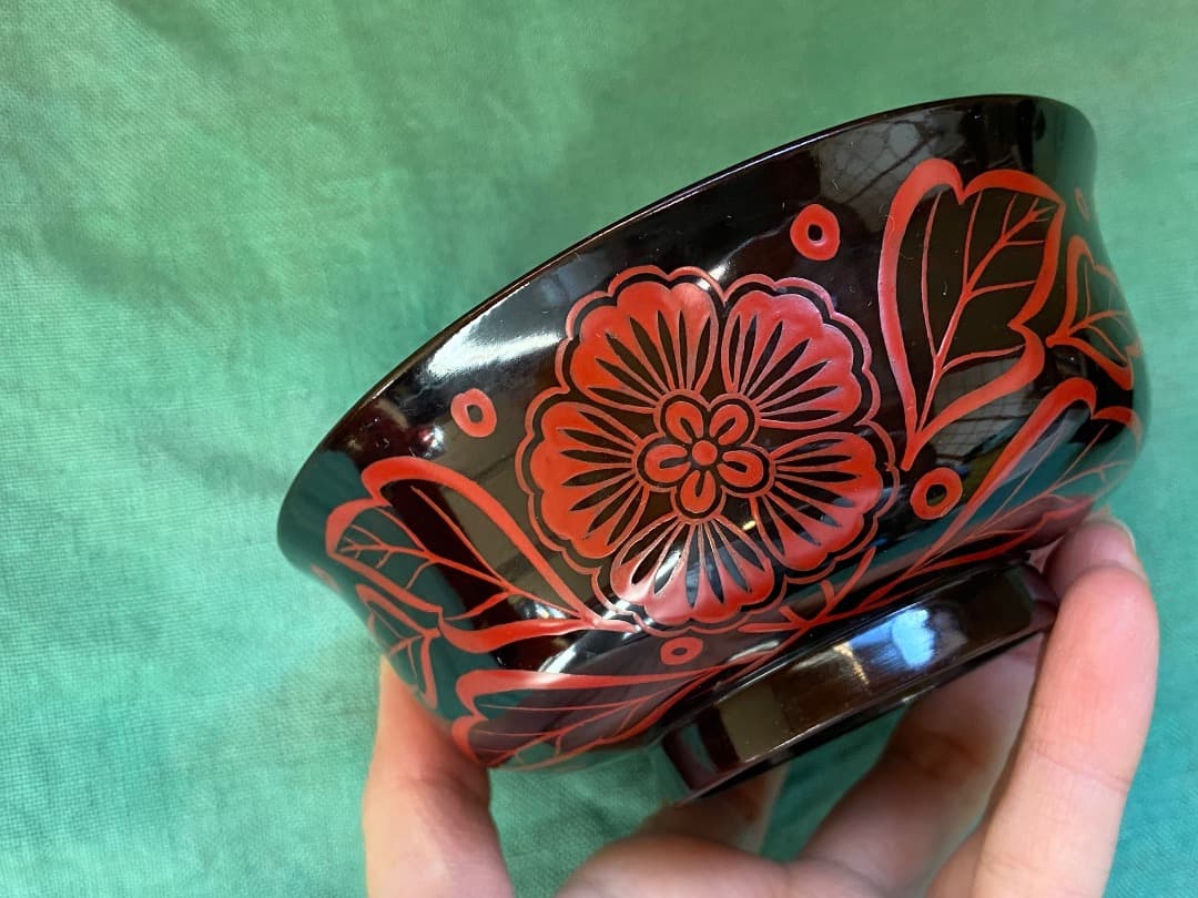 能登蔵出し 時代物 吉野塗 扶養手 蓋付 大椀 2客セット /漆器椀 懐石 正月