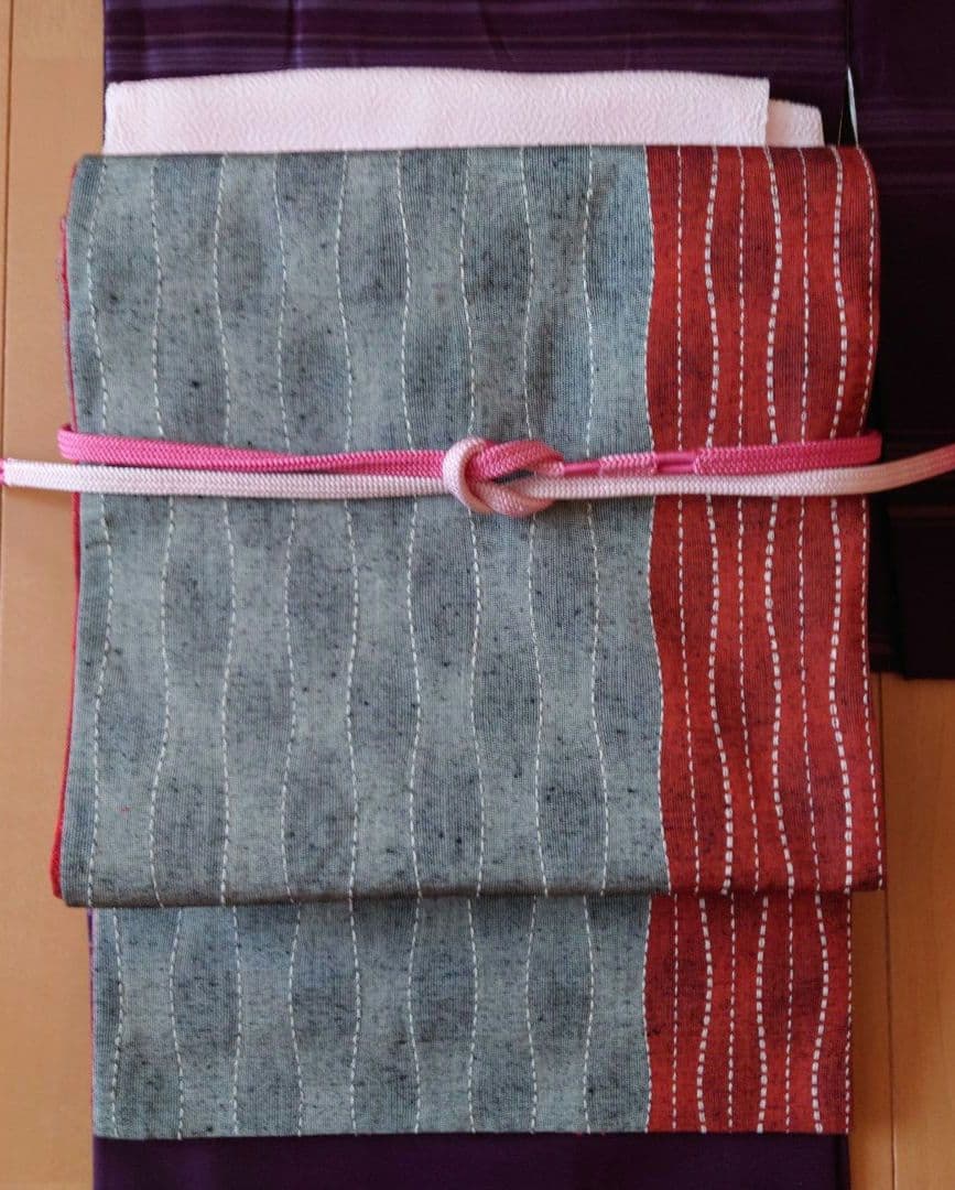 nkmm【訳あり】大島紬フルセット　正絹　袷　紬全通リバーシブル袋帯