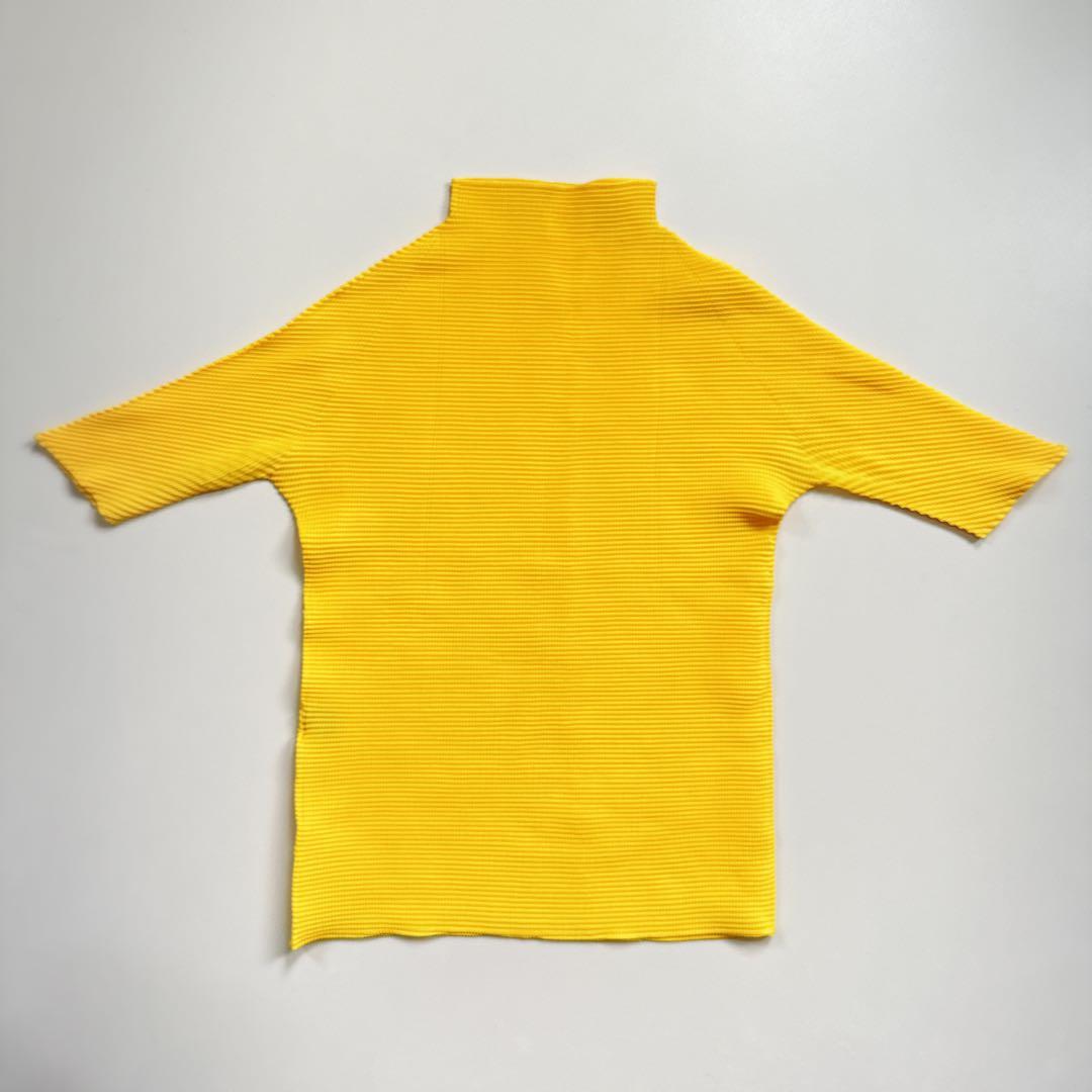 美品✨イッセイミヤケ プリーツプリーズ ハイネックカットソー 半袖 イエロー