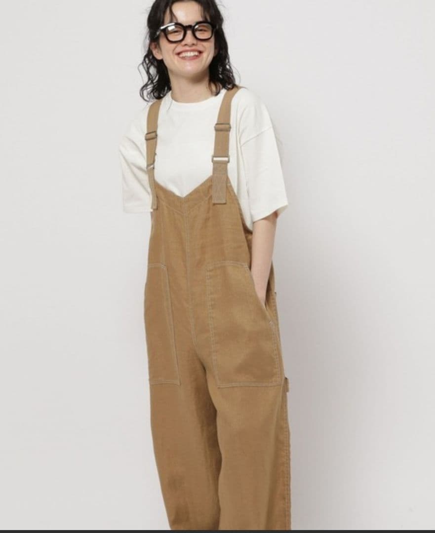 美品☆ニコアンド FINEリネンツイルサロペット L