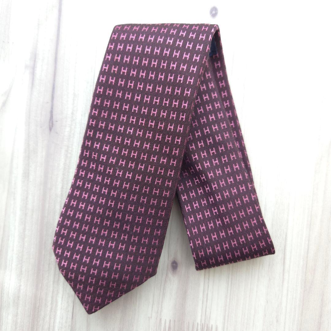 HERMES エルメス シルクネクタイ ファソネ H柄 ピンク