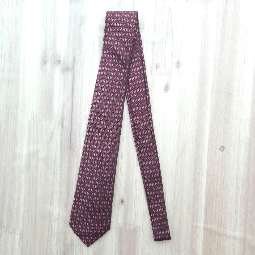 HERMES エルメス シルクネクタイ ファソネ H柄 ピンク