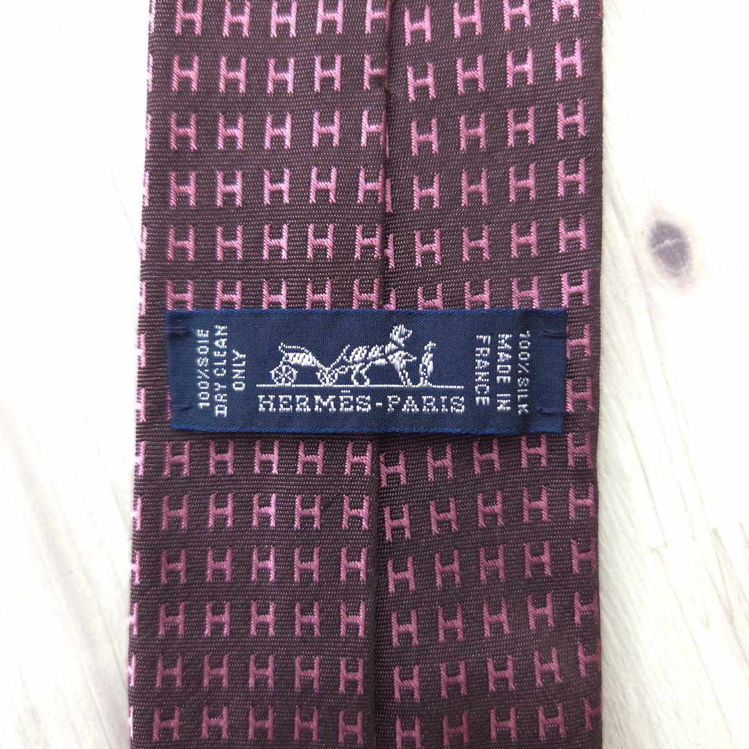 HERMES エルメス シルクネクタイ ファソネ H柄 ピンク