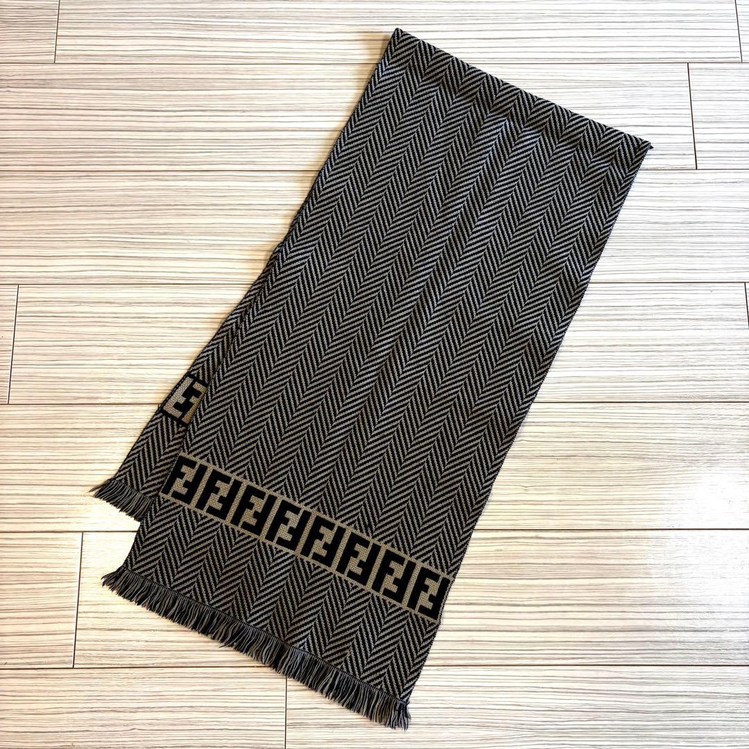 FENDI フェンディ ヘリンボーン FF柄 マフラー ウール