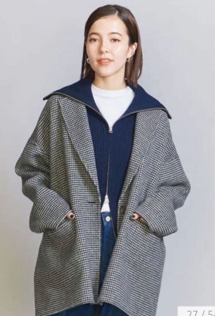 極美品/BEAUTY＆YOUTH リバー テーラード ミドルコート 千鳥格子