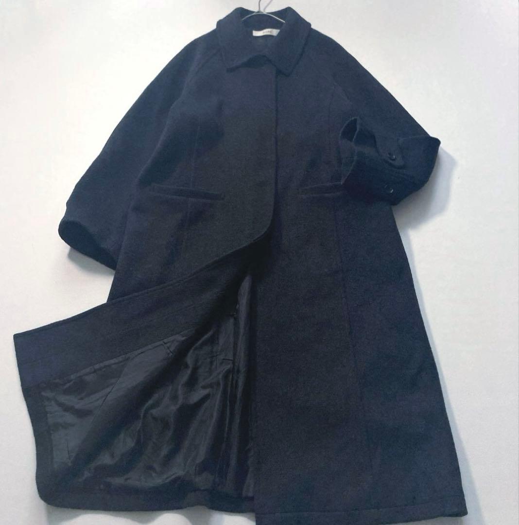 【まこと】anuke　24AW ウールステンカラーコート チャコールグレー