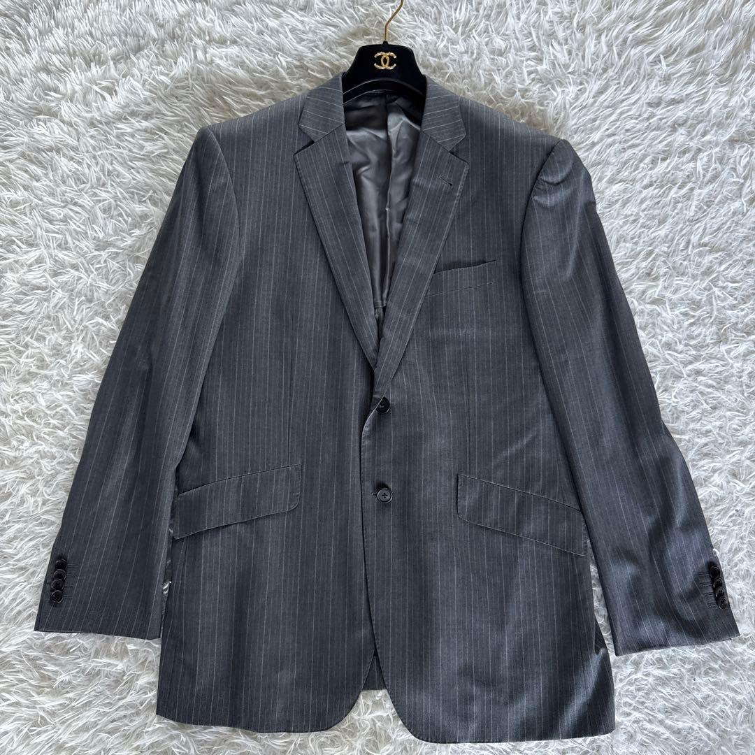 【ポールスミス】ロロピアーナSuper120'S スーツ グレーストライプ XL