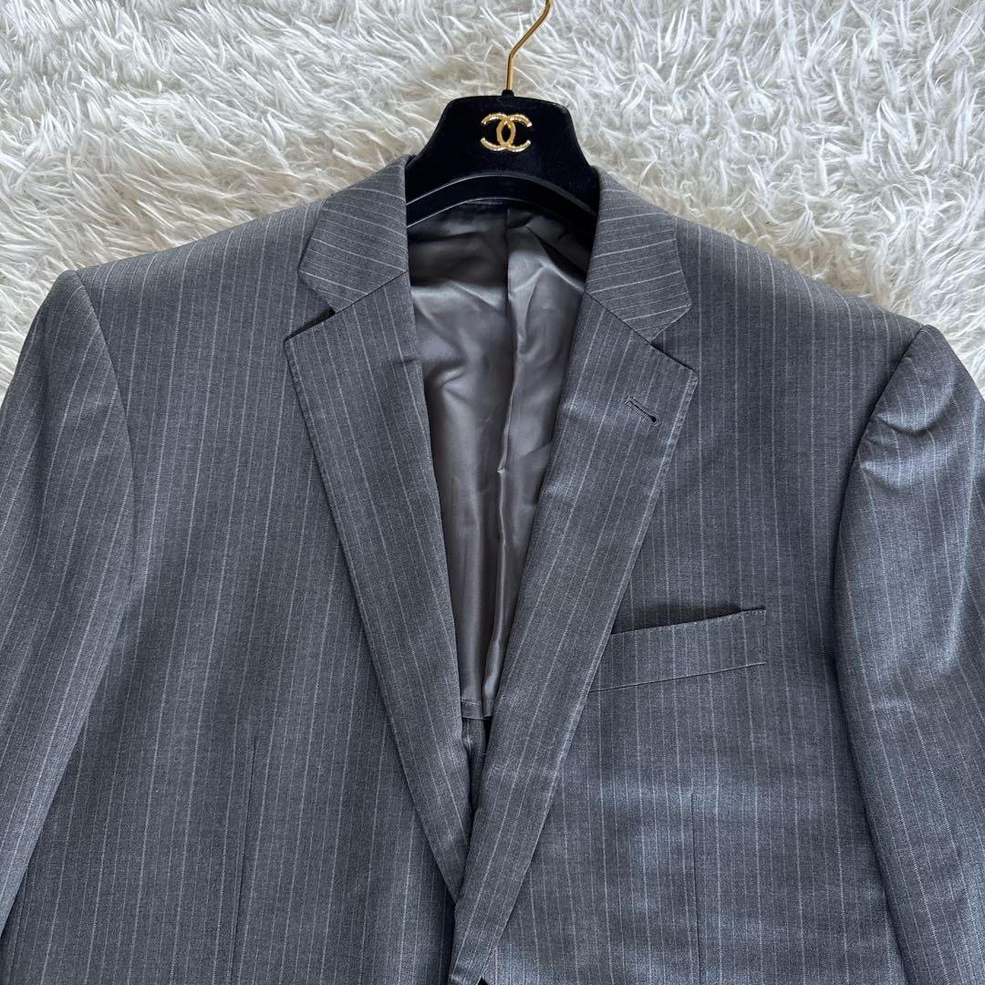 【ポールスミス】ロロピアーナSuper120'S スーツ グレーストライプ XL