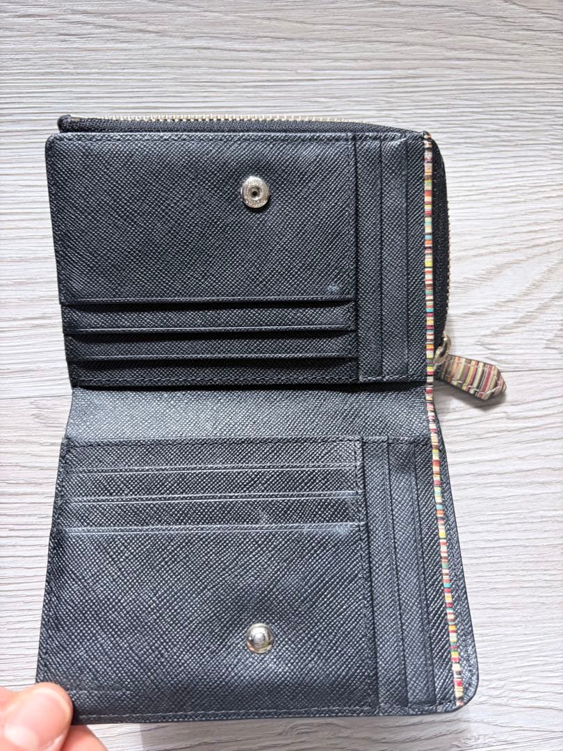【美品/箱付】ポールスミス 二つ折り財布 ジップストローグレイン ブラック 黒