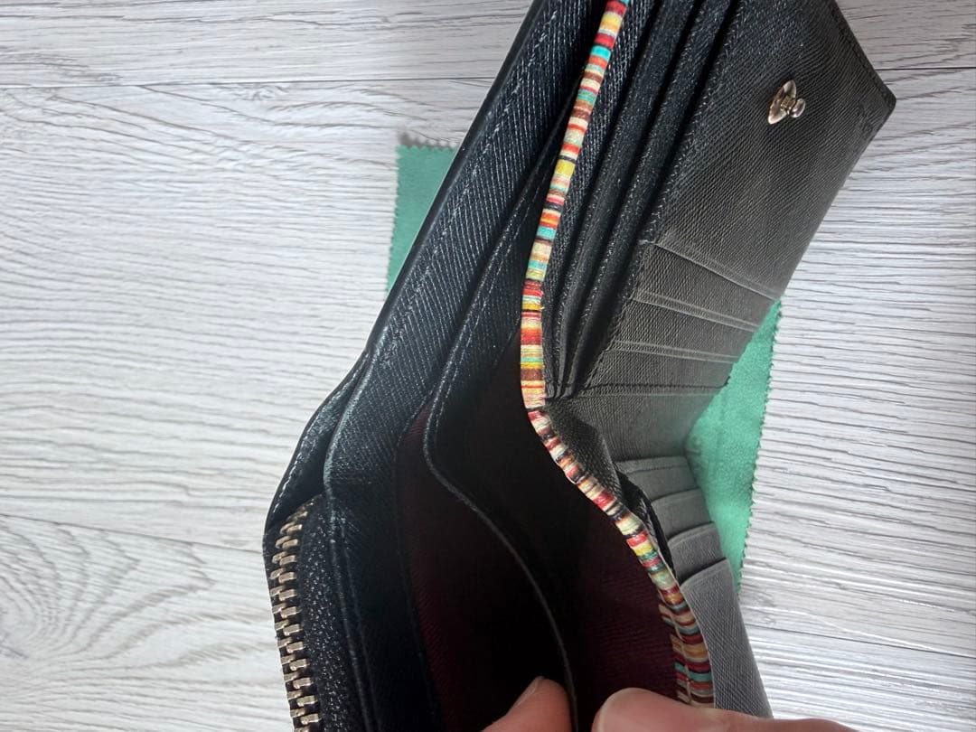 【美品/箱付】ポールスミス 二つ折り財布 ジップストローグレイン ブラック 黒