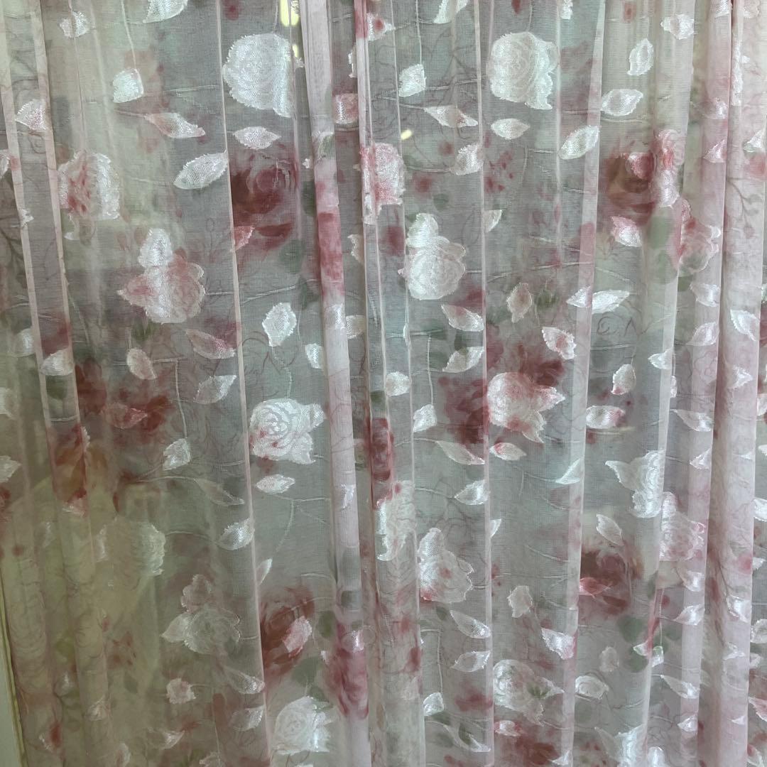 お買得　薔薇のカッティングのパーテーション2連 ライトアイボリー薔薇柄生地ピンク