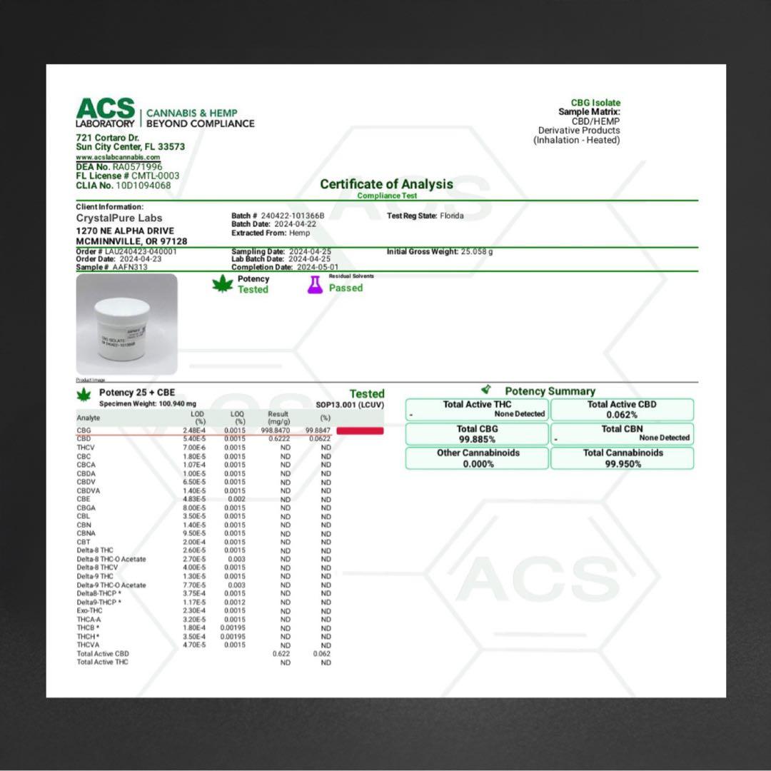 ［超高濃度］CBG アイソレート 100g 99.8%