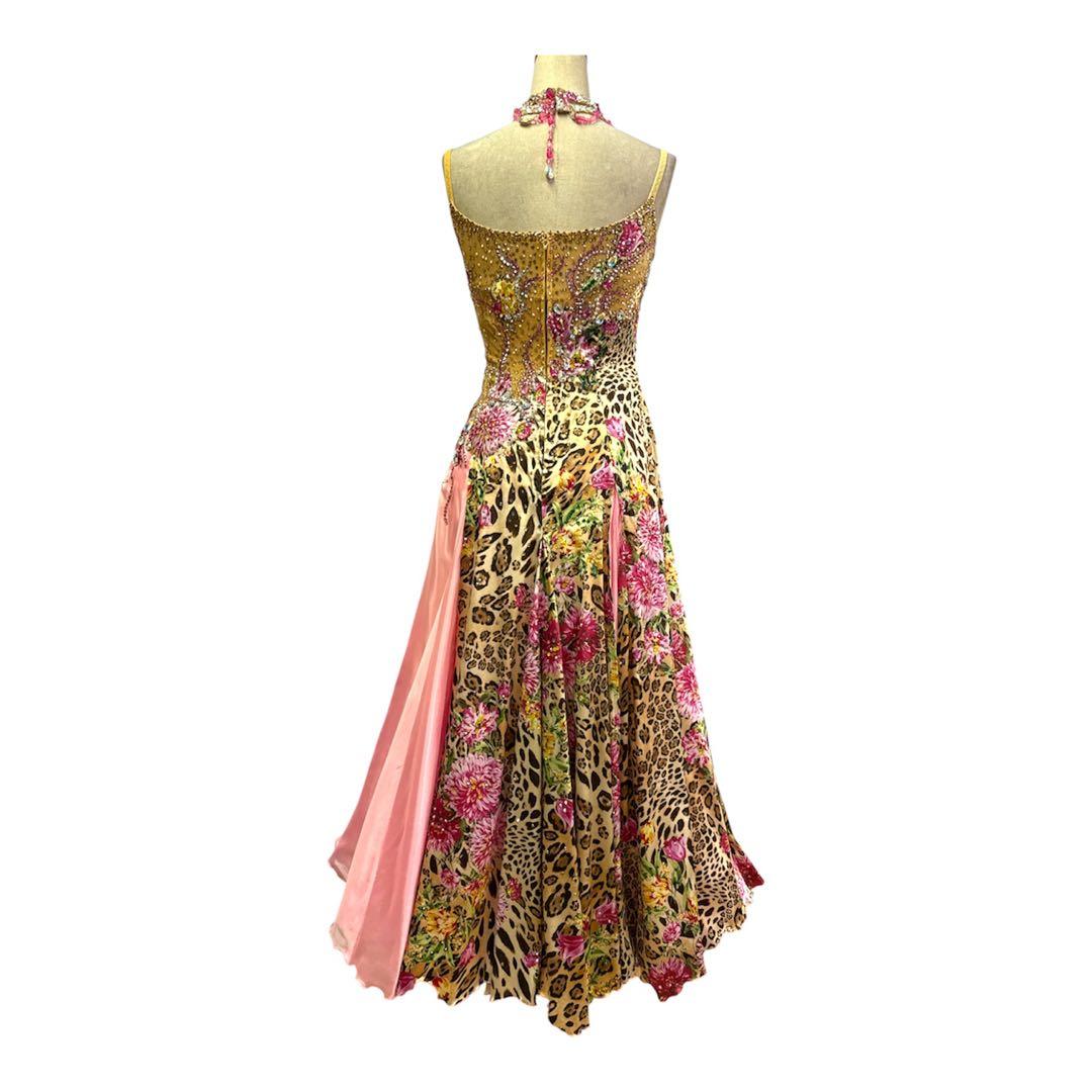 6320★Mピンク ヒョウ柄 花柄 スタンダードドレス 社交ダンス