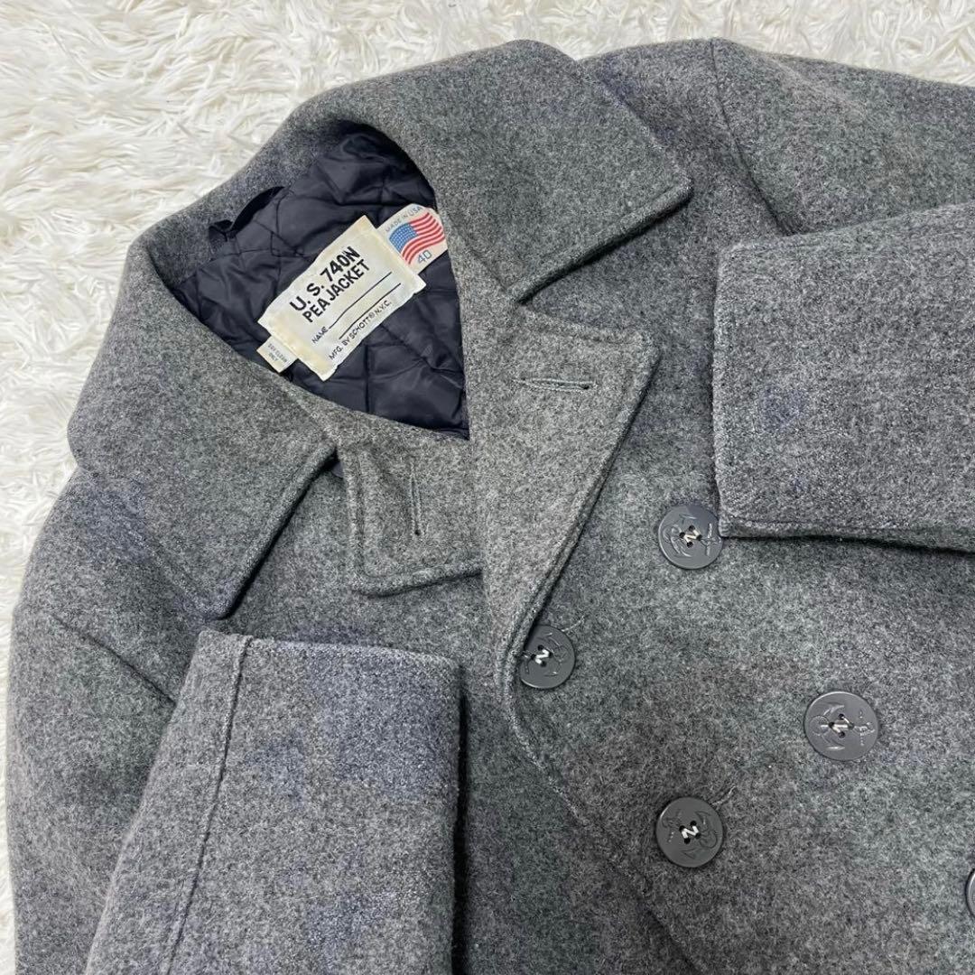 美品 Schott ピーコート メルトンウール 40 XL ダブルブレスト 灰色