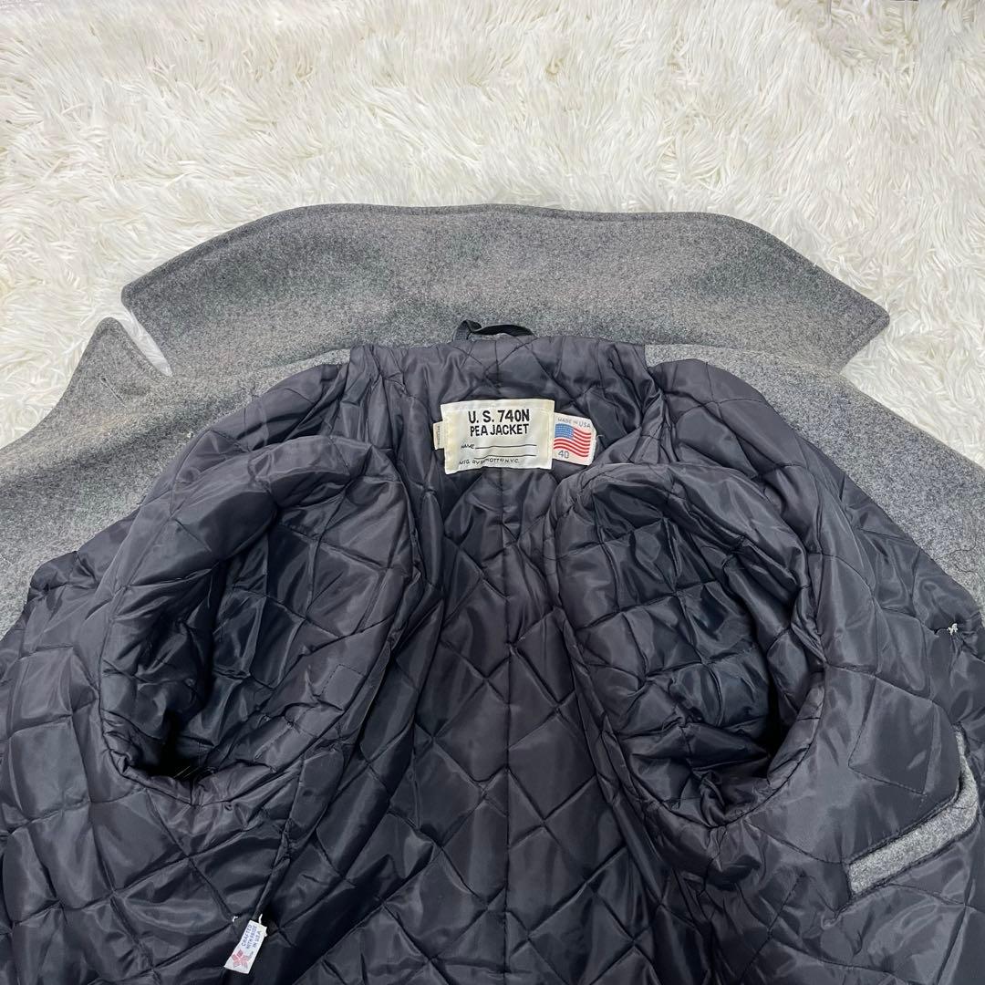 美品 Schott ピーコート メルトンウール 40 XL ダブルブレスト 灰色