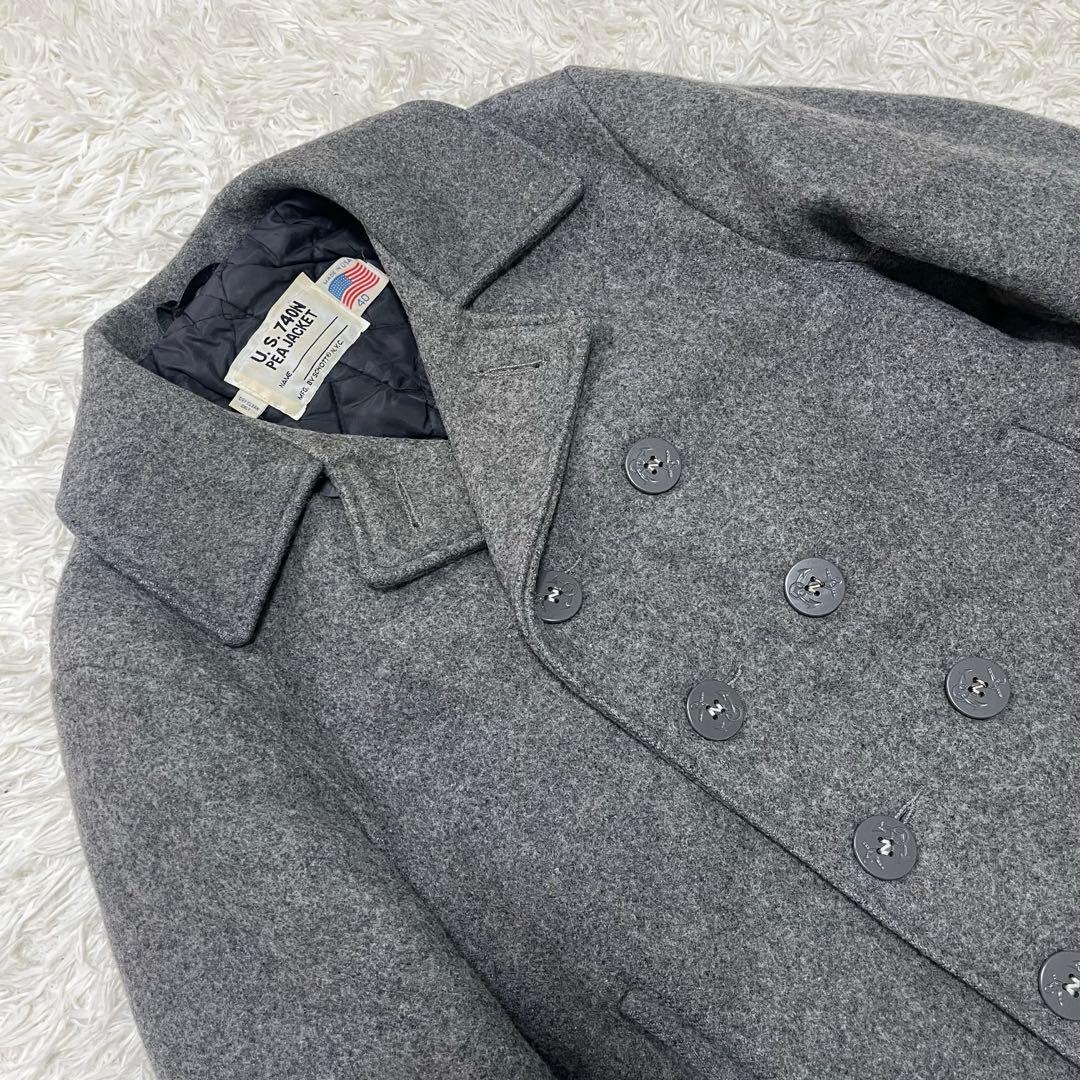 美品 Schott ピーコート メルトンウール 40 XL ダブルブレスト 灰色