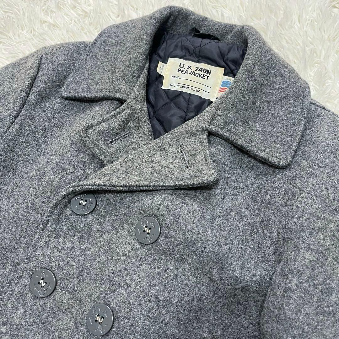 美品 Schott ピーコート メルトンウール 40 XL ダブルブレスト 灰色