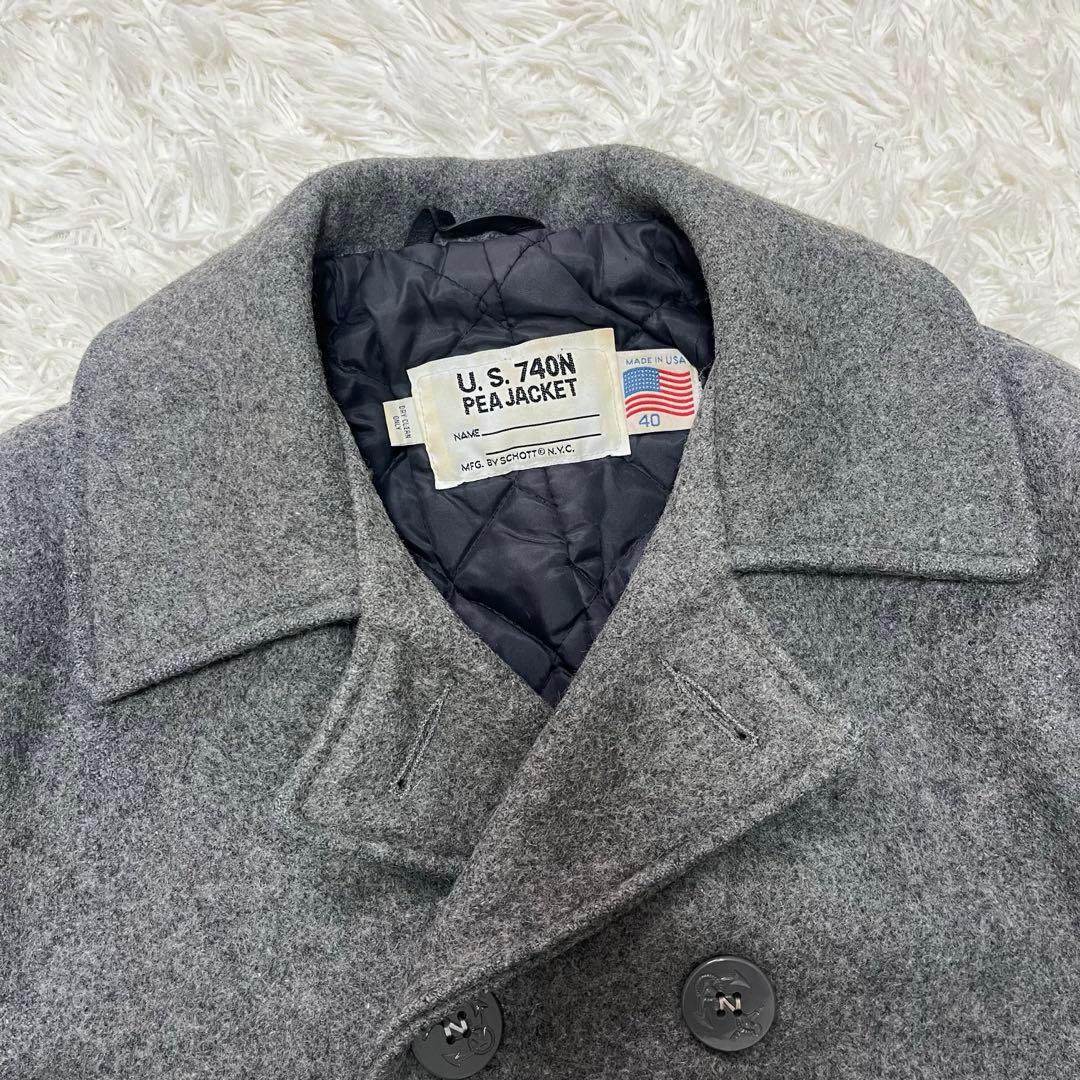 美品 Schott ピーコート メルトンウール 40 XL ダブルブレスト 灰色