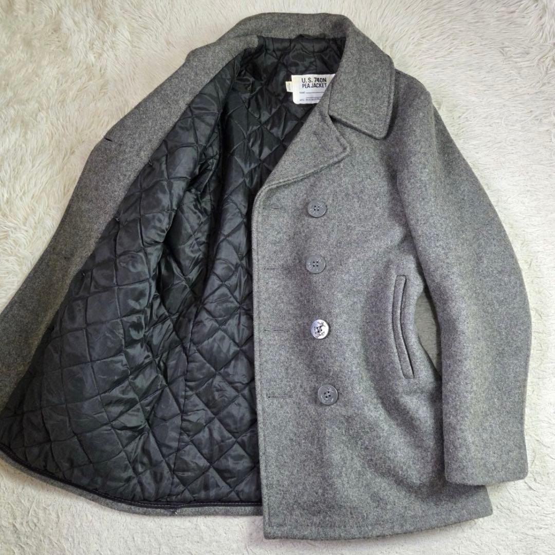 美品 Schott ピーコート メルトンウール 40 XL ダブルブレスト 灰色