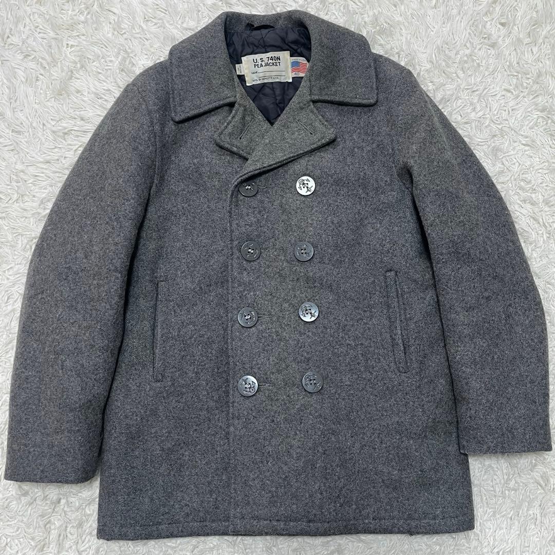 美品 Schott ピーコート メルトンウール 40 XL ダブルブレスト 灰色
