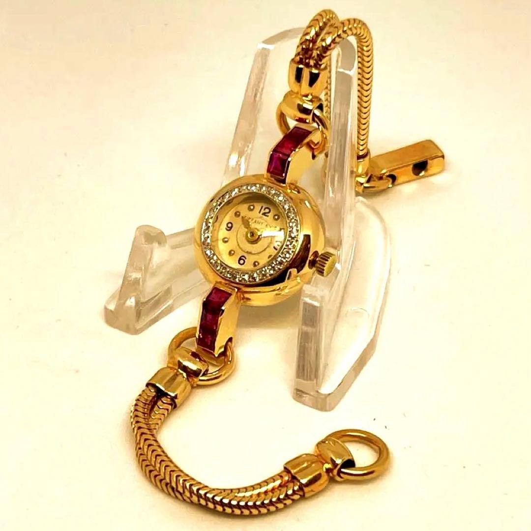 14k 金無垢　ルビー　ダイアモンド　アナログ腕時計 ビンテージ　Tiffany