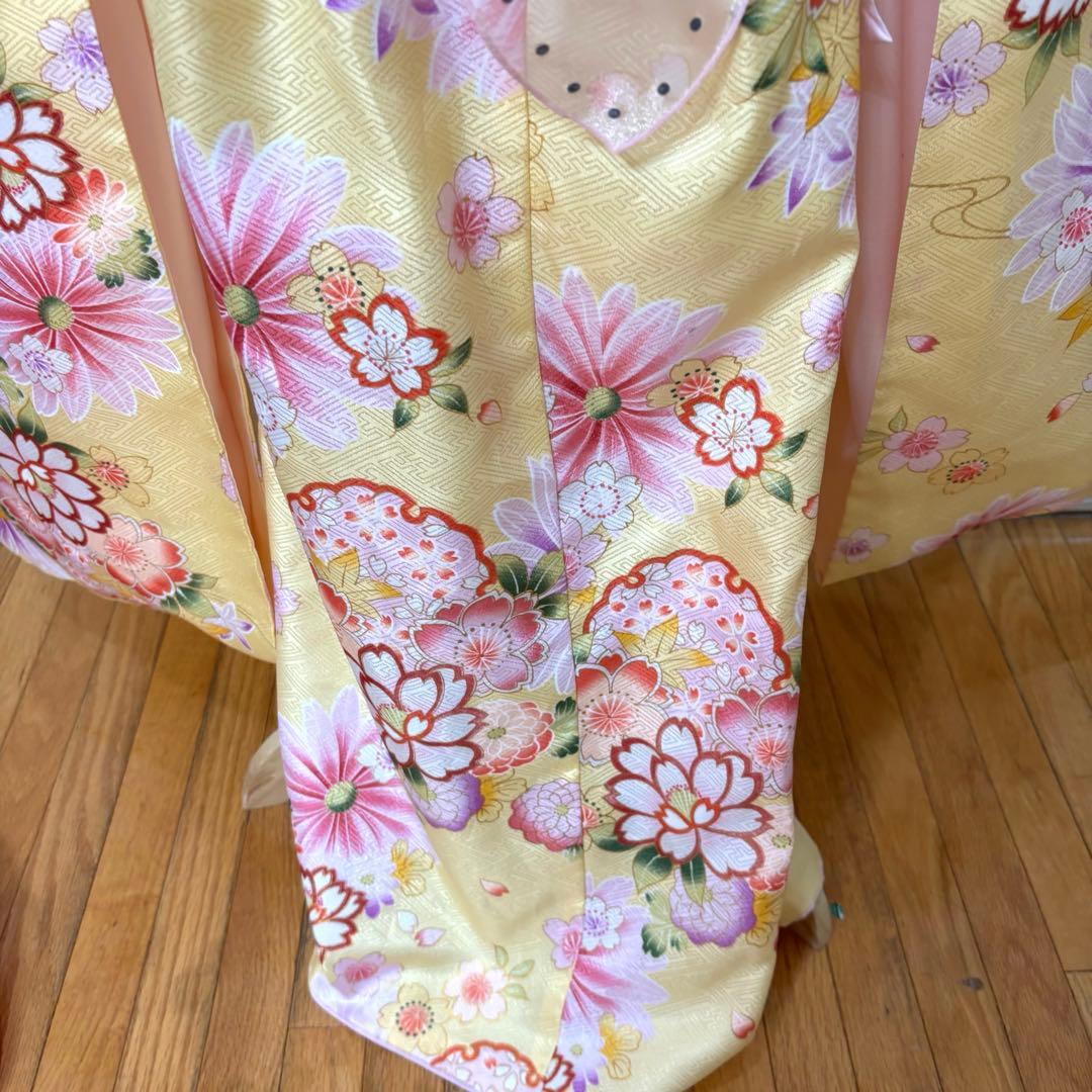 七五三七歳‼️完全フルセット‼️薄イエローに花々キラキラ‼️お家からは揃えるなし
