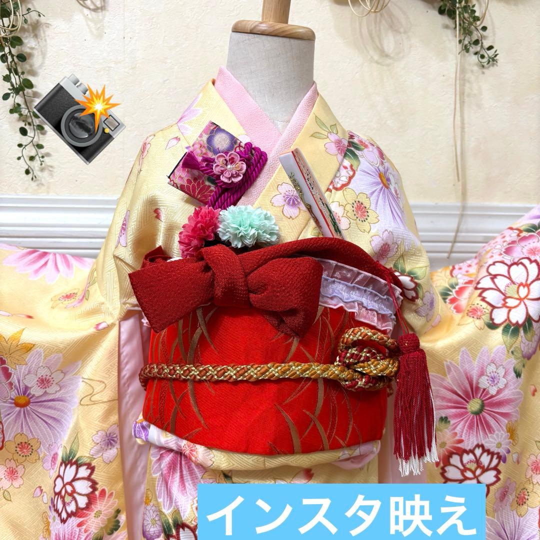七五三七歳‼️完全フルセット‼️薄イエローに花々キラキラ‼️お家からは揃えるなし