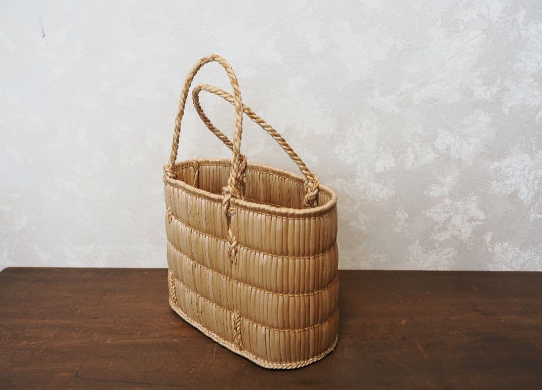 岡山 蒜山がま 細工 手提げ カゴバッグ 伝統民芸品 古道具