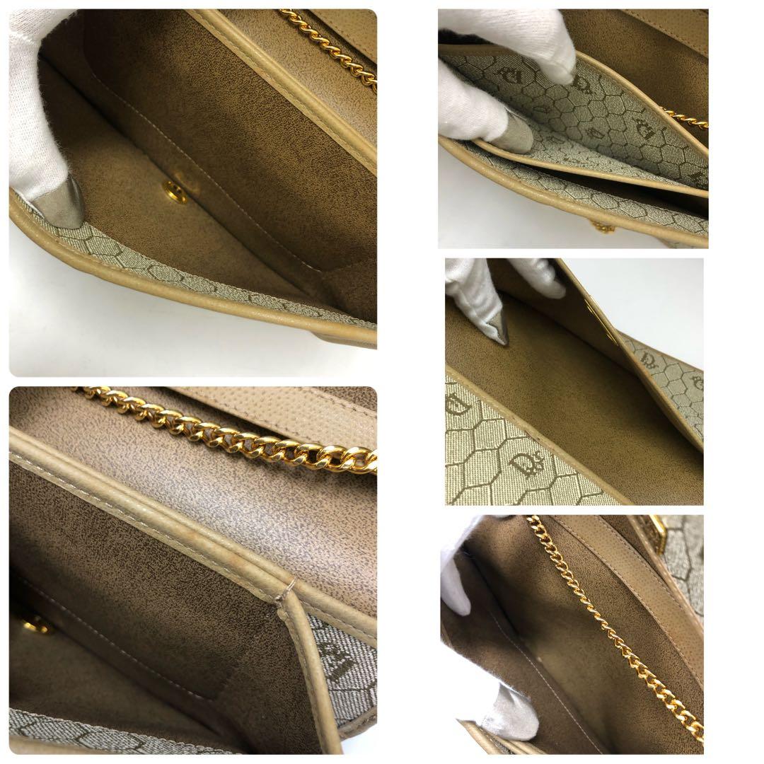 C012915)ChristianDior ハニカム柄 フラップバッグ ベージュ