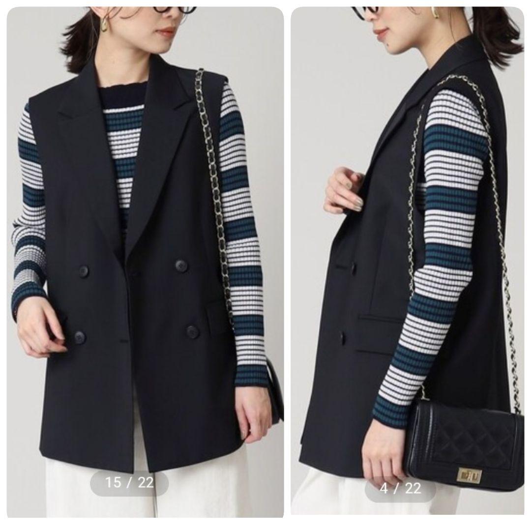 美品 アンタイトル 洗える ウール ダブルブレストベスト M ブラック 日本製