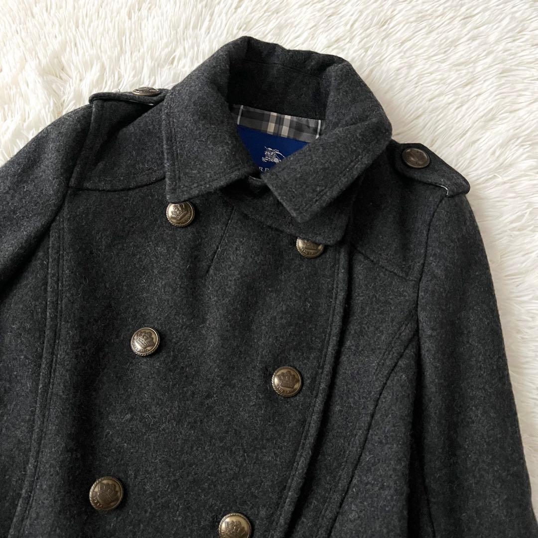 バーバリーブルーレーベル ノバチェック 金ボタン ピーコート ナポレオン 38