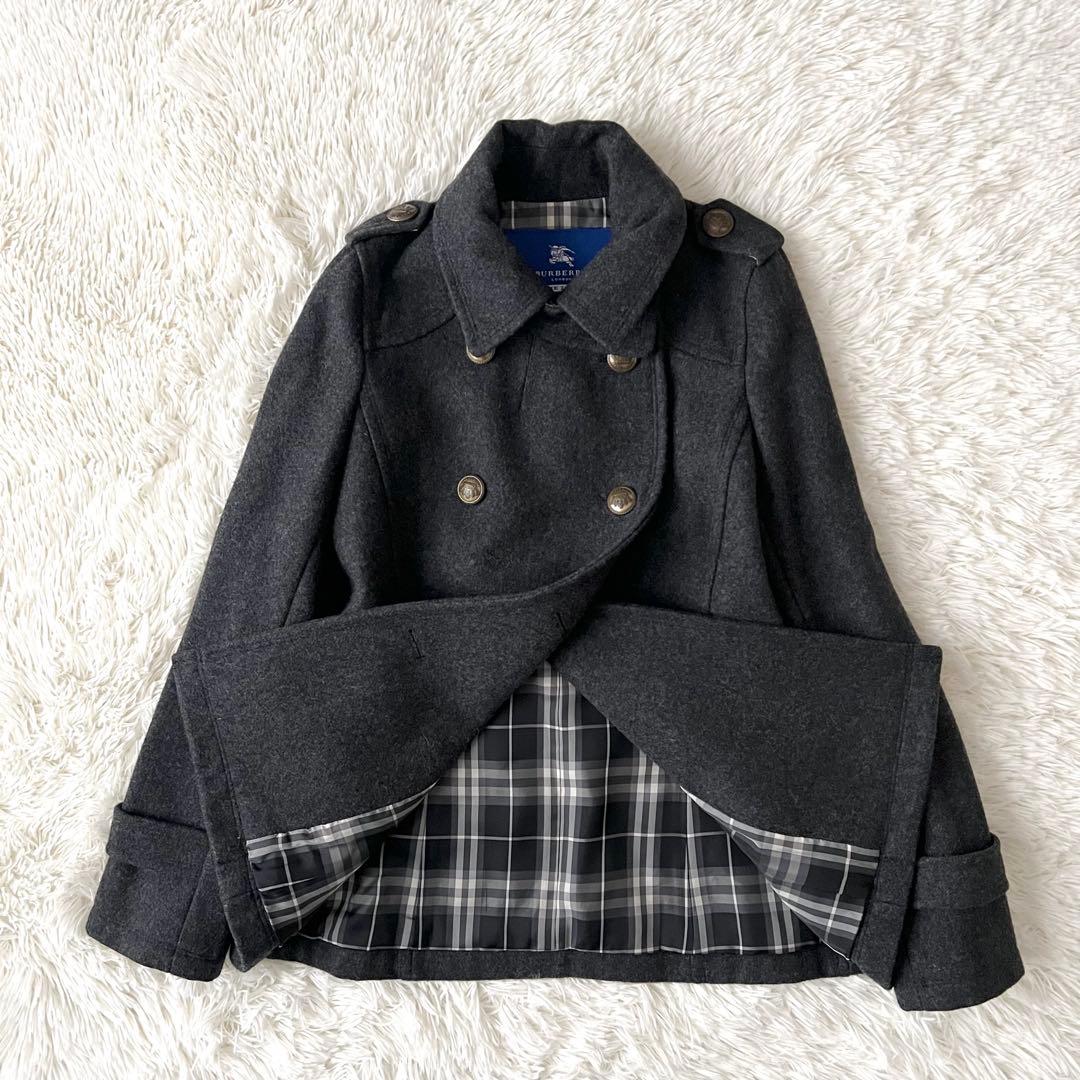 バーバリーブルーレーベル ノバチェック 金ボタン ピーコート ナポレオン 38