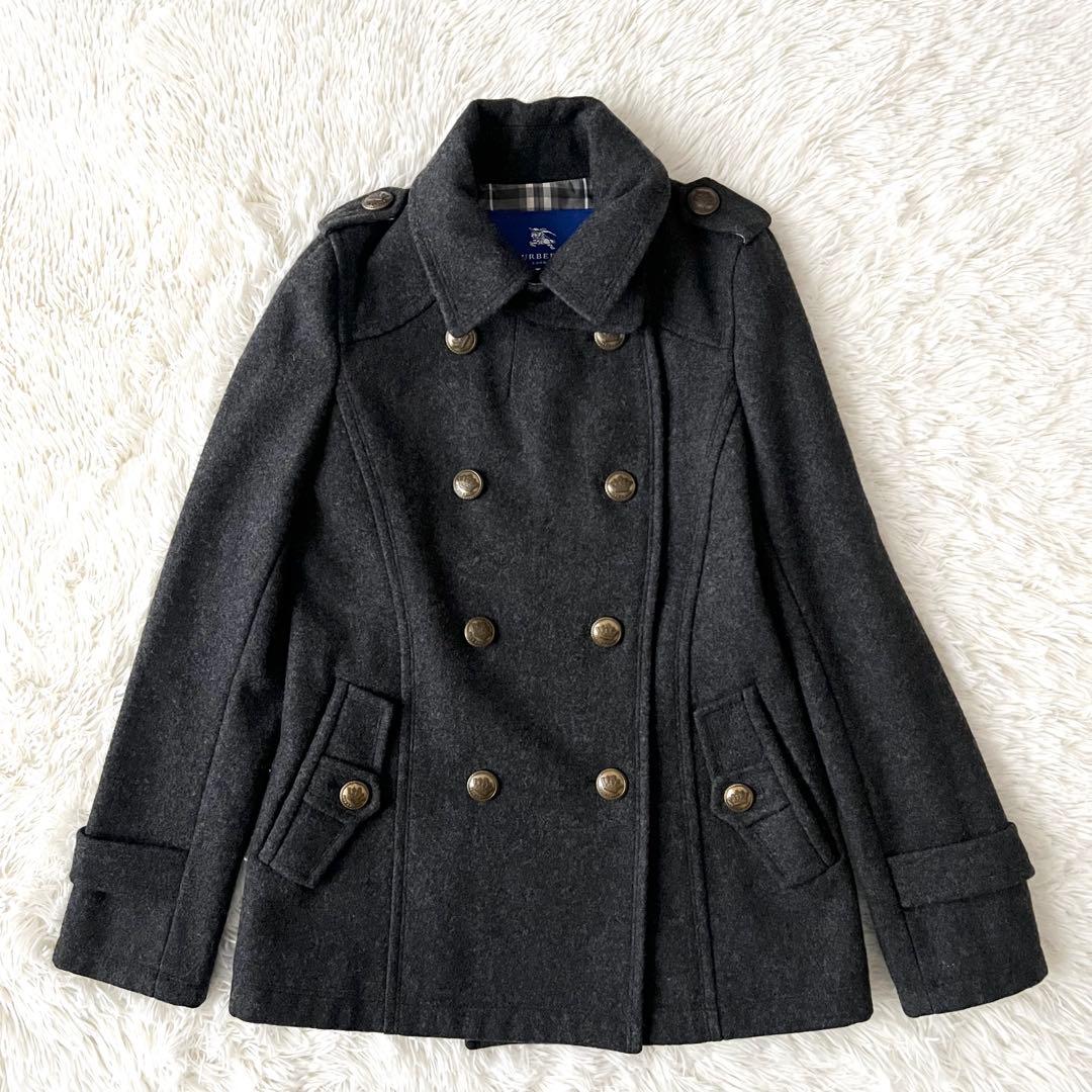 バーバリーブルーレーベル ノバチェック 金ボタン ピーコート ナポレオン 38