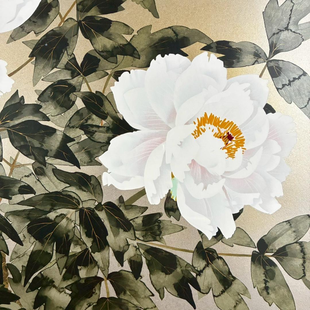 美品 中島千波「白牡丹」シルクスクリーン 大作 直筆サイン・印章・証明シール有