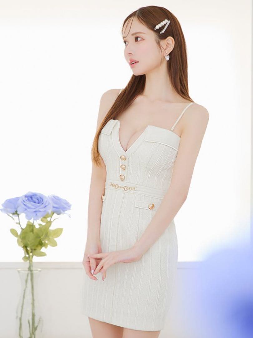 新品　新作　robe de fleurs glossy ドレス　S アイボリー