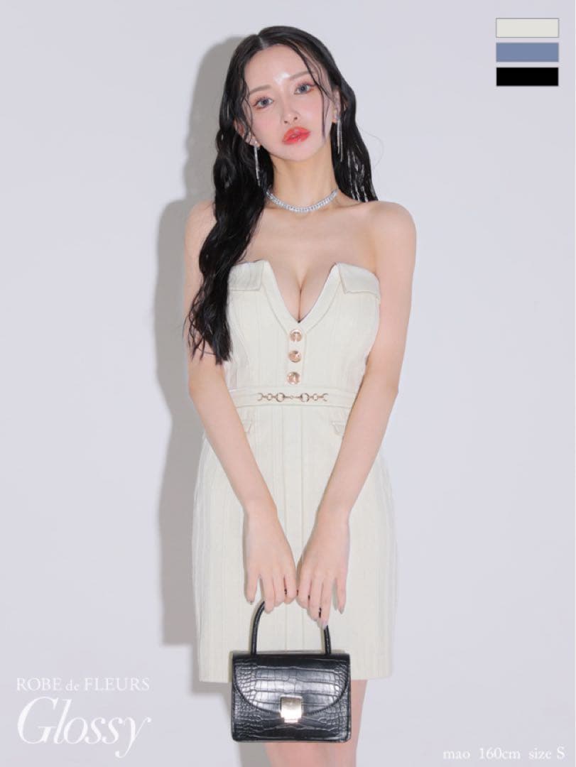 新品　新作　robe de fleurs glossy ドレス　S アイボリー