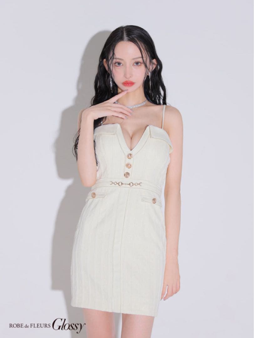 新品　新作　robe de fleurs glossy ドレス　S アイボリー