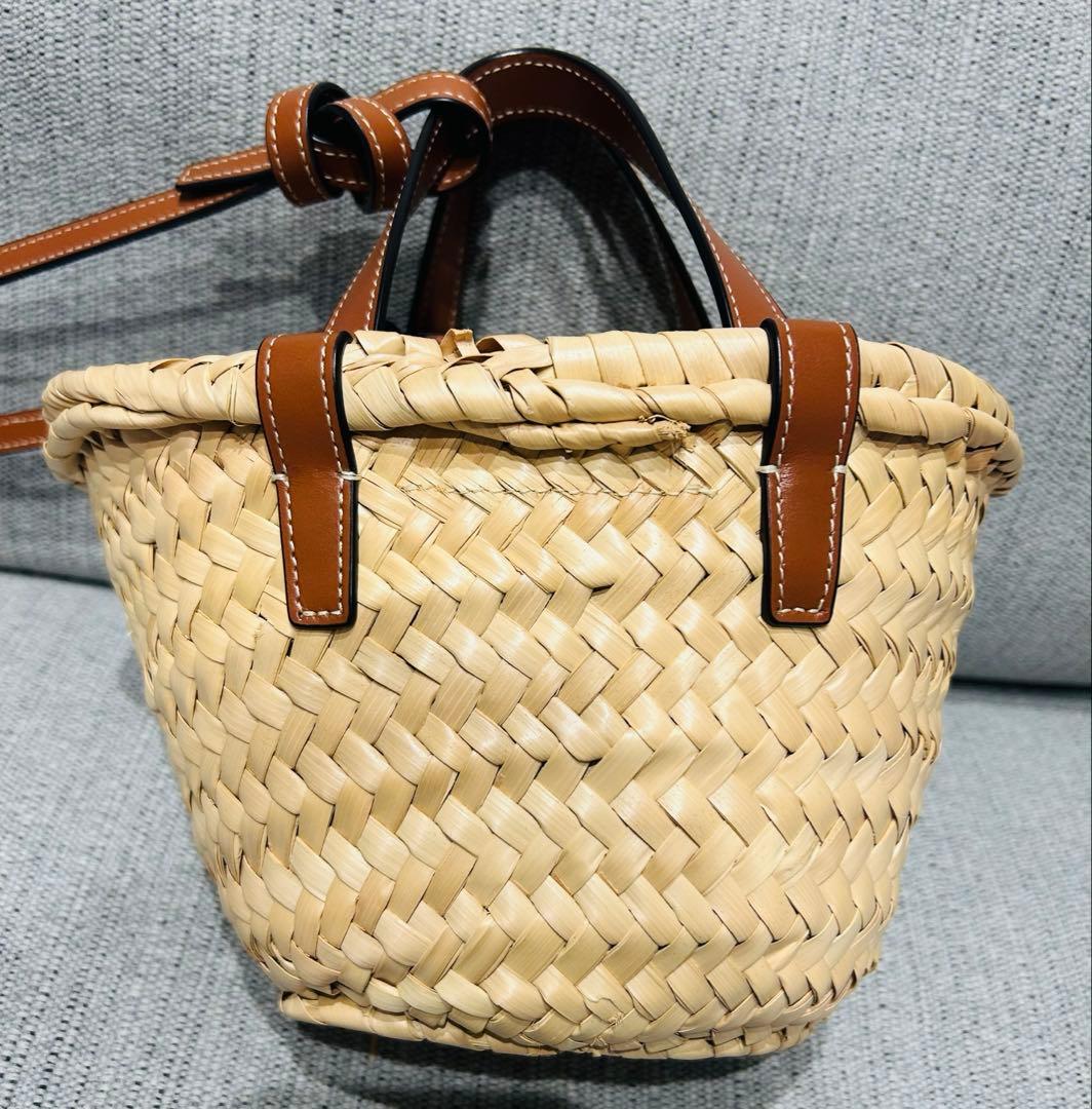 【値下げ】CELINE セリーヌ ミニパニエ　ラフィア&カーフスキン