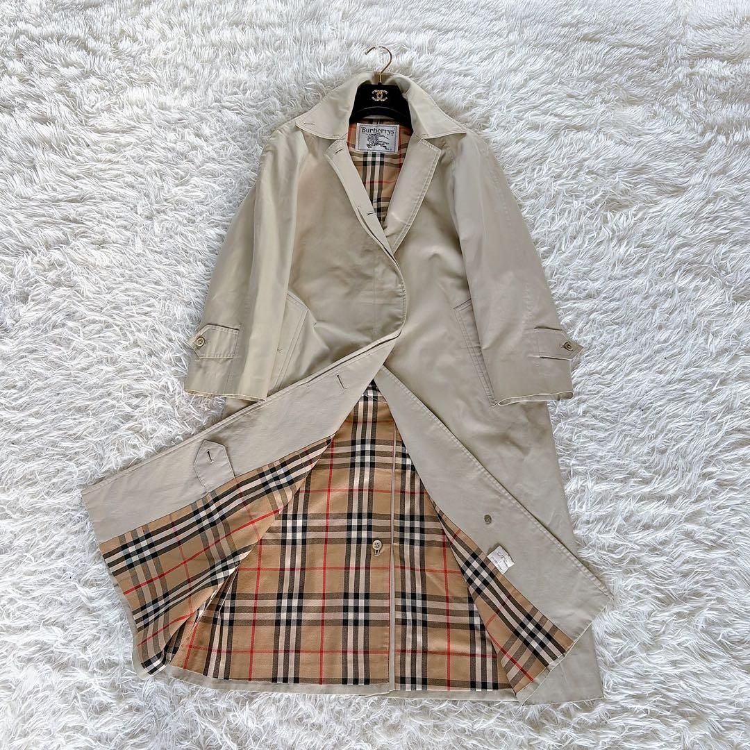希少✨【バーバリーズ】ステンカラーコート ノバチェック ライトベージュカーキ L