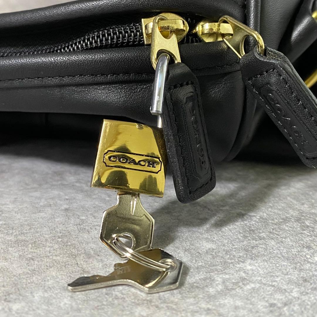 美品 COACH コーチ オールレザー ボストンバッグ ブラック 黒0596