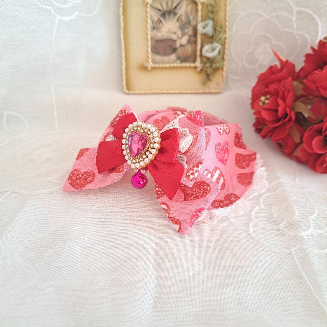 プッチ、幅広シュシュバレンタインハート柄(パープル)わんちゃん猫ちゃん用