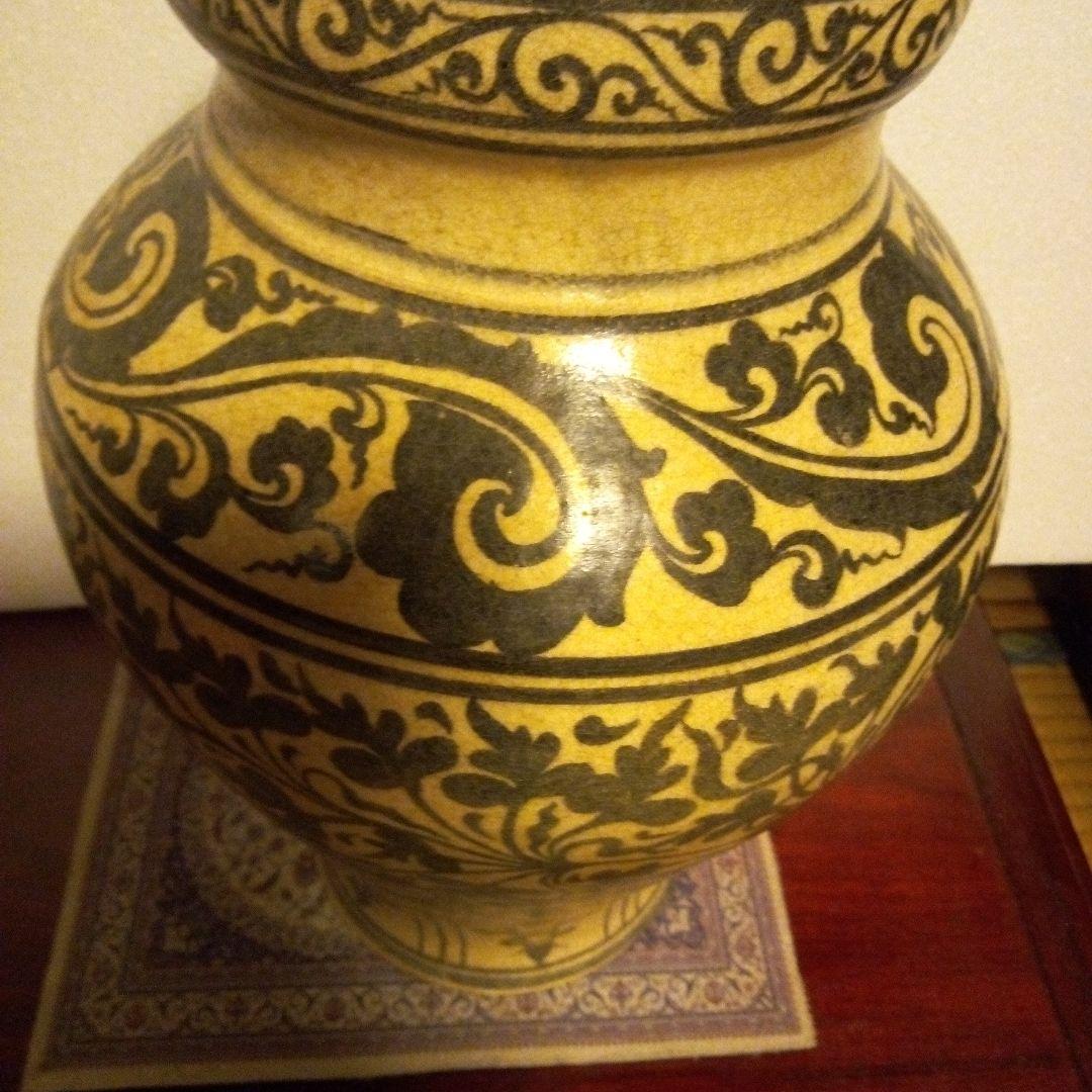 南海古陶器　スコータイ鉄絵　カロン壺　花瓶