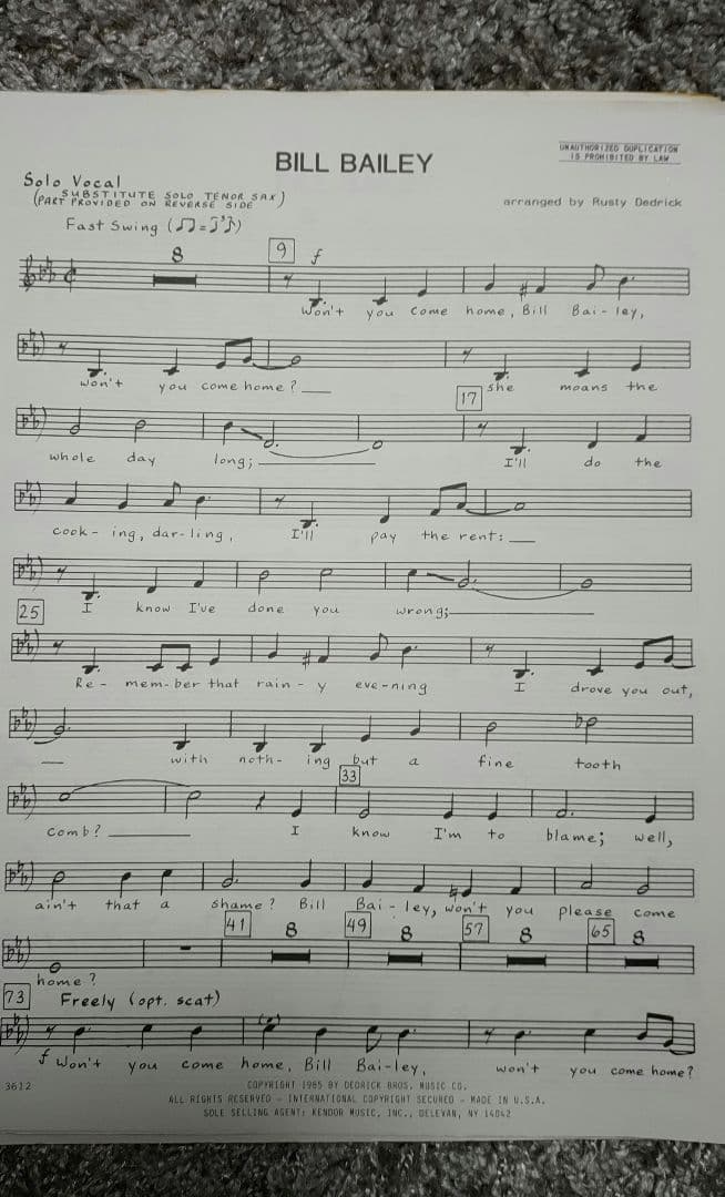 ボーカル　ビッグバンド譜面：BILL BAILEY